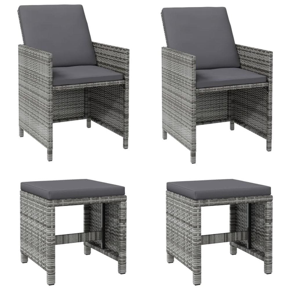 Vidaxl 4-dielna záhradná súprava stoličky a podnožky polyratan sivá